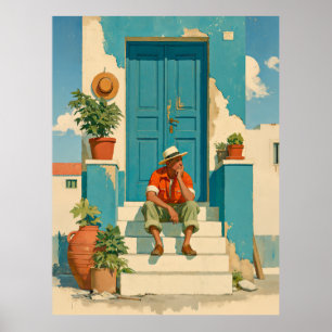 Mediterrane Blauwe Deur Droomdag Poster