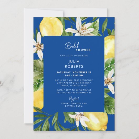 Mediterrane blauwe en gele Vrijgezellenfeest Invit Kaart (Voorkant)