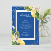 Mediterrane blauwe en gele Vrijgezellenfeest Kaart (Staand voorkant)