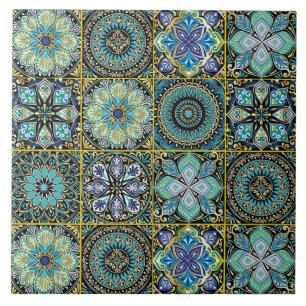 Mediterrane blauwe en groene gele accenten tegeltje