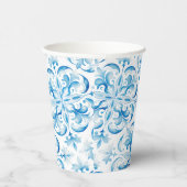 Mediterrane Blauwe en Witte Tegel Papieren Bekers (Rechts)