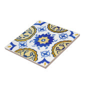 Mediterrane Blauwe & Gele Patroon Waterverf Tegeltje (Zijkant)