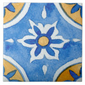 Mediterrane Blauwe Gele Waterverf Verf Tegeltje (Voorkant)