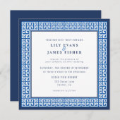 Mediterrane Blauwe Griekse Sleutelbruiloft Uitnodi Kaart (Voorkant / Achterkant)