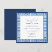 Mediterrane Blauwe Griekse Sleutelbruiloft Uitnodi Kaart (Voorkant / Achterkant)