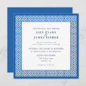 Mediterrane Blauwe Griekse Sleutelbruiloft Uitnodi Kaart (Voorkant / Achterkant)