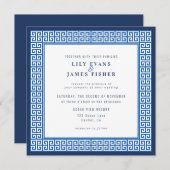 Mediterrane Blauwe Griekse Sleutelbruiloft Uitnodi Kaart (Voorkant / Achterkant)