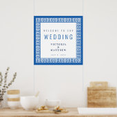 Mediterrane Blauwe Griekse Sleutelbruiloft Welkoms Poster (Keuken)