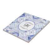 Mediterrane Blauwe Keukenmonogram Tegeltje (Zijkant)