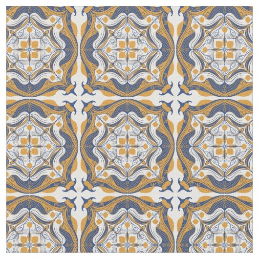 Mediterrane Blauwe Lemon Stof (Close Up)