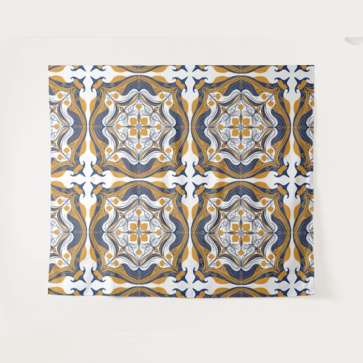 Mediterrane Blauwe Lemon Wandkleed (Voorkant (horizontaal))