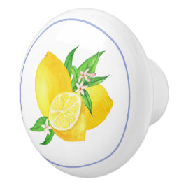 Mediterrane blauwe lijst en waterverf citroenen keramische knop