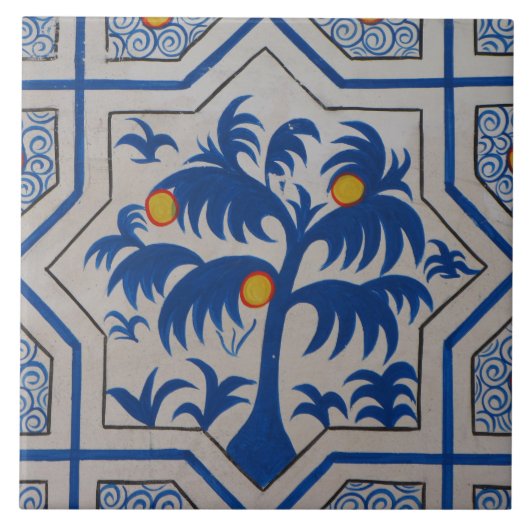 Mediterrane blauwe palmboom tegeltje (Voorkant)