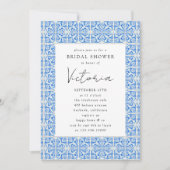 Mediterrane Blauwe Tegel Bruidsdouche Uitnodiging (Voorkant)