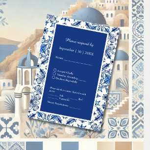Mediterrane blauwe Tegel bruiloft RSVP Kaartje