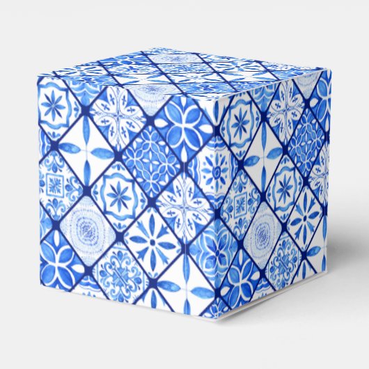 Mediterrane Blauwe Tegel Citroen Dank u Bruiloft Bedankdoosjes (Achterkant)