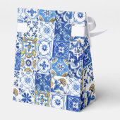 Mediterrane blauwe tegel citrus citroen bruidsontb bedankdoosjes (Achterkant)