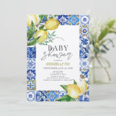 Mediterrane Blauwe Tegel Citrus Citrus Lemon Baby  Kaart (Staand voorkant)