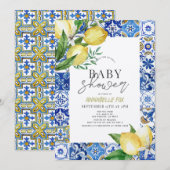 Mediterrane Blauwe Tegel Citrus Citrus Lemon Baby  Kaart (Voorkant / Achterkant)