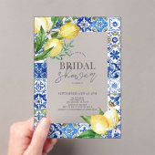 Mediterrane Blauwe Tegel Citrus Citrus Lemon Vrijg Acryl Uitnodigingen (Insitu (Draagbaar))