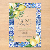 Mediterrane Blauwe Tegel Citrus Citrus Lemon Vrijg Acryl Uitnodigingen (Voorkant)