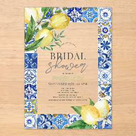 Mediterrane Blauwe Tegel Citrus Citrus Lemon Vrijg Acryl Uitnodigingen