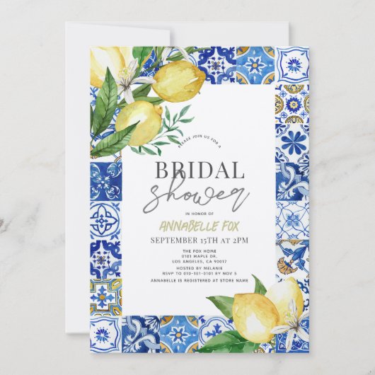 Mediterrane Blauwe Tegel Citrus Citrus Lemon Vrijg Kaart (Voorkant)