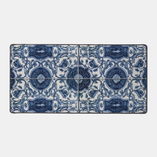 Mediterrane Blauwe Tegel Desk Mat Azulejo Home (Voorkant)