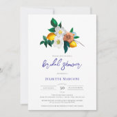 Mediterrane Blauwe Tegel Floral Lemon Vrijgezellen Kaart (Voorkant)