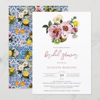 Mediterrane Blauwe Tegel Floral Lemon Vrijgezellen Kaart