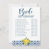 Mediterrane Blauwe Tegel Lemon Vrijgezellenfeest G Kaart (Voorkant)