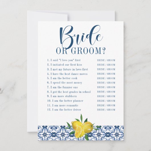 Mediterrane Blauwe Tegel Lemon Vrijgezellenfeest G Kaart (Voorkant)