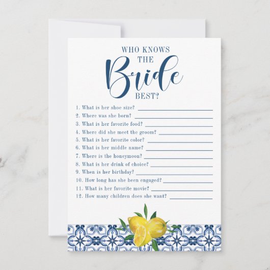 Mediterrane Blauwe Tegel Lemon Vrijgezellenfeest G Kaart (Voorkant)