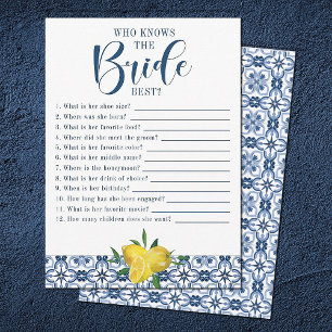 Mediterrane Blauwe Tegel Lemon Vrijgezellenfeest G Kaart