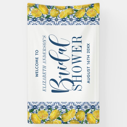 Mediterrane Blauwe Tegel Lemon Vrijgezellenfeest W Spandoek (Verticaal)