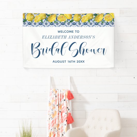 Mediterrane Blauwe Tegel Lemon Vrijgezellenfeest W Spandoek (Insitu)