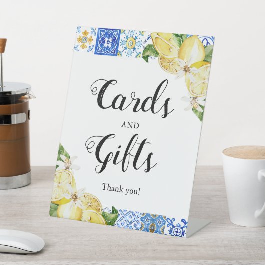 Mediterrane blauwe Tegel Lemons Kaart en cadeaubor Reclamebord Met Voetstuk (Insitu)