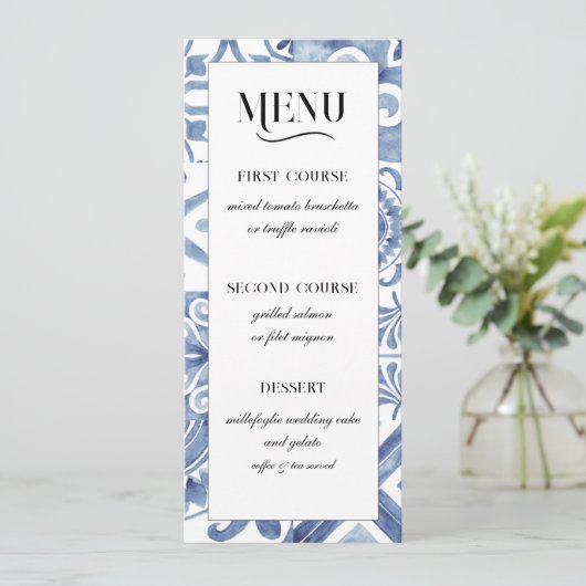 Mediterrane Blauwe Tegel Menu (Staand voorkant)