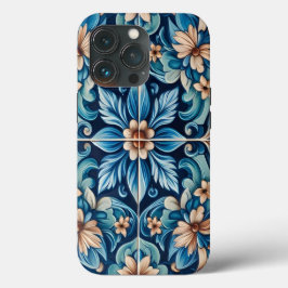 Mediterrane Blauwe Tegel met Bloempatroon Case-Mate iPhone Case