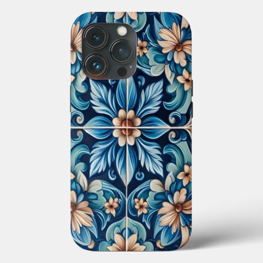 Mediterrane Blauwe Tegel met Bloempatroon Case-Mate iPhone Case (Achterkant)