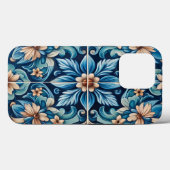 Mediterrane Blauwe Tegel met Bloempatroon Case-Mate iPhone Case (Achterkant (horizontaal))