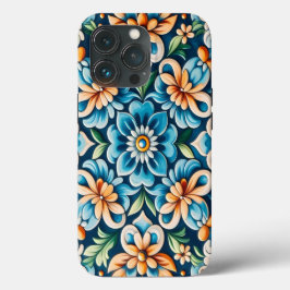 Mediterrane Blauwe Tegel met Bloempatroon Case-Mate iPhone Case