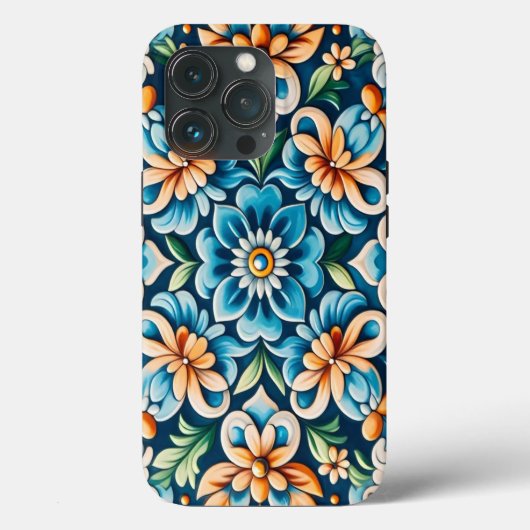 Mediterrane Blauwe Tegel met Bloempatroon Case-Mate iPhone Case (Achterkant)