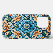Mediterrane Blauwe Tegel met Bloempatroon Case-Mate iPhone Case (Achterkant (horizontaal))