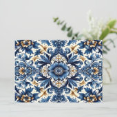 Mediterrane Blauwe Tegel met Bloempatroon Kaart (Staand voorkant)