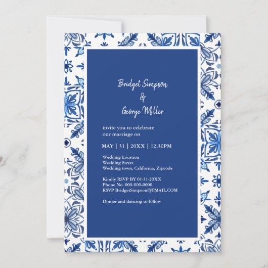 Mediterrane Blauwe Tegel Patroon Kaart (Voorkant)