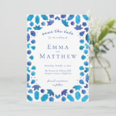 Mediterrane Blauwe Tegel Patroon met QR Save The Date (Staand voorkant)