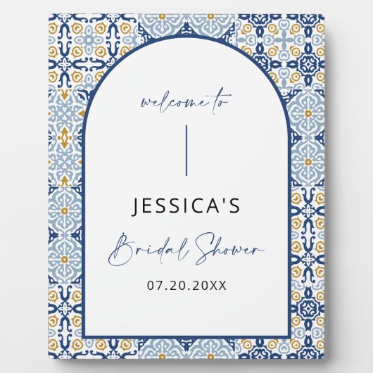 Mediterrane Blauwe Tegel Summer Vrijgezellenfeest  Fotoplaat (Voorkant)