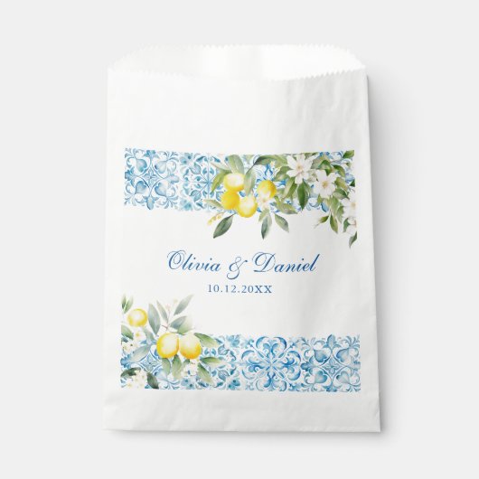 Mediterrane Blauwe Tegels & Citroenbruiloft Bedankzakje (Voorkant)