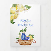 Mediterrane blauwe tegels / Gele Lemons Weddenscha Drieluik Uitnodiging (Cover)